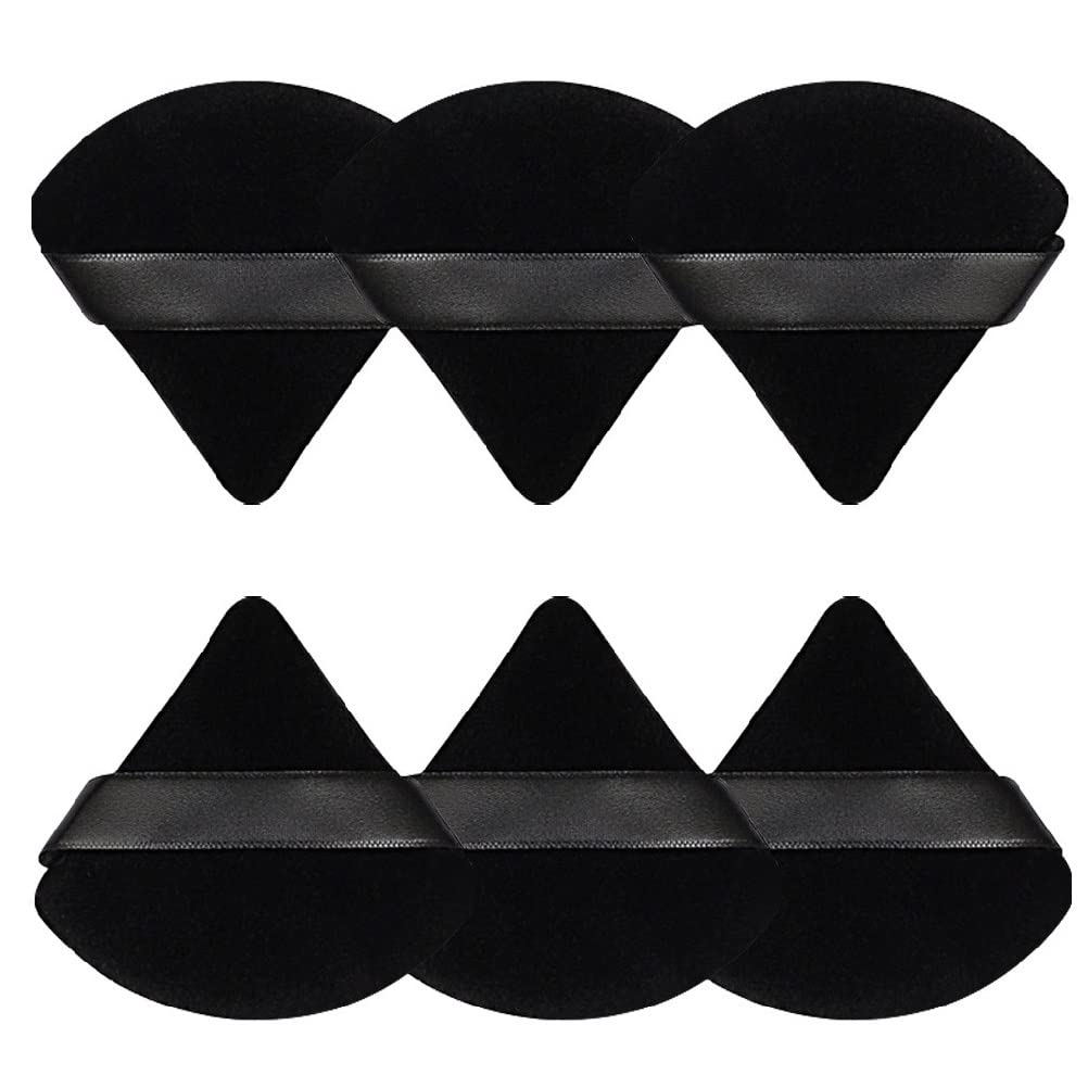 6 Pieces Powder Puff Face Soft Triangle Makeup Puff for Loose Powder Mineral Powder Body Powder Velour Cosmetic Foundation Blender Sponge Beauty Makeup Tools(Black)