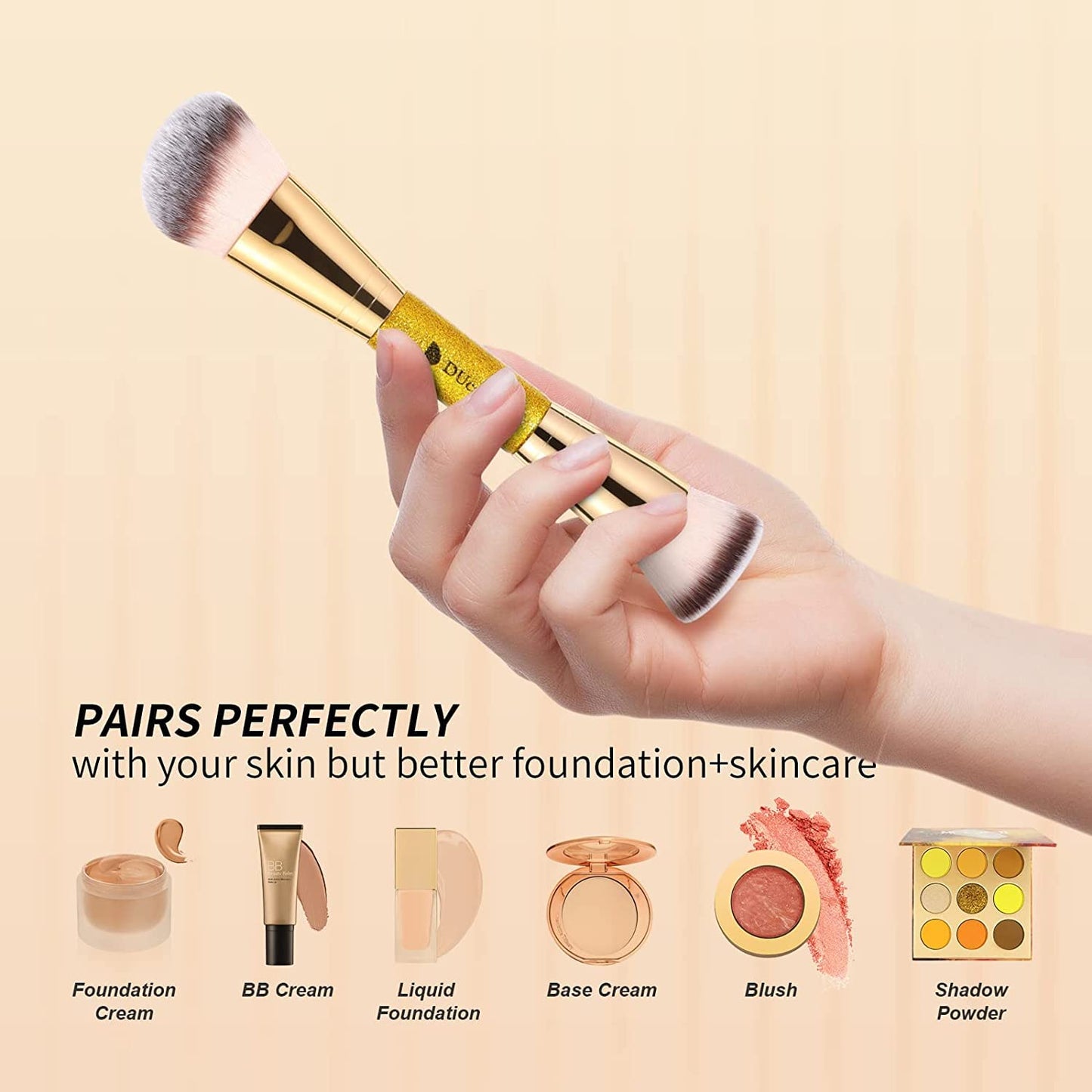 Foundation Brush Contour Bronzer Makeup Brush Double Ended Self Tanner Brush Sculpting Brush for Blending Liquid Powder Concealer Cream Cosmetics Blush Buffe