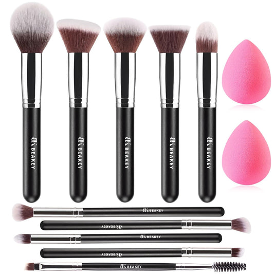 Makeup Brush Set Professional for Eye and Face, Blending Brush for Foundation, Eyeshadow, Concealer, Make up Brushes Pack with 2 Blender Sponge, Eye Shadow Brush with Paper Case, Gift for Women