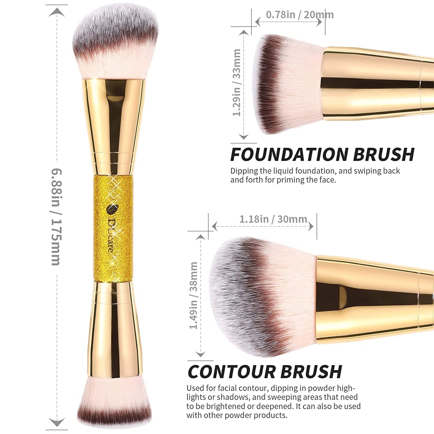 Foundation Brush Contour Bronzer Makeup Brush Double Ended Self Tanner Brush Sculpting Brush for Blending Liquid Powder Concealer Cream Cosmetics Blush Buffe